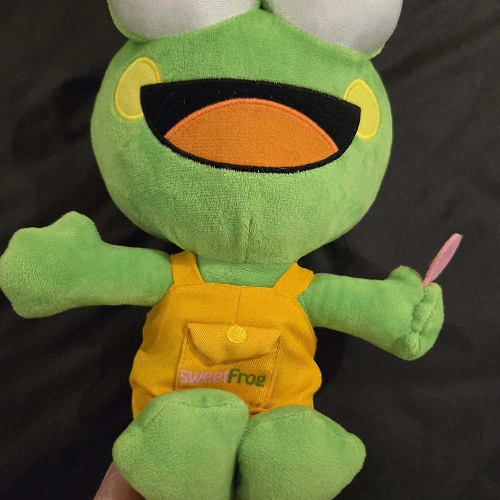 Sweet Frog Yogurt Mascot Scoop in His Yellow Overalls Plush 12
